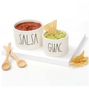 Rae Dunn Guac and Salsa Bowl Set with Bamboo Serving Spoons New in Box